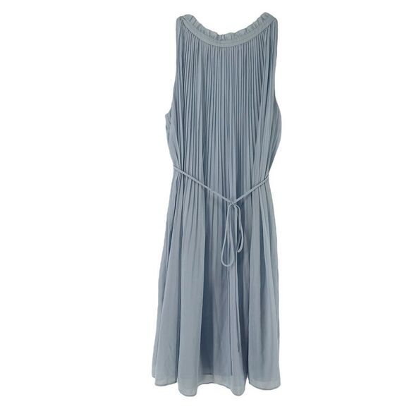 Ann Taylor Dress Blue Accordion Pleated Sleeveless Belted Size 2 Knee Length - Picture 1 of 8
